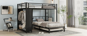 English Elm Full Over Twin Bunk Bed With Integrated Wardrobe, Trundle, Foldable Desk & Noise-Reduced Design In Black W1580S00136