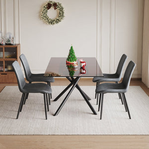 English Elm 59-inch Expandable Glass Top Dining Set Seats 8 with Upholstered Chairs X-base W2700S00082