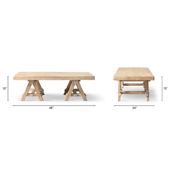 English Elm Hawthorne Reclaimed Elm Trestle Coffee Table Solid Wood Farmhouse Living Room Accent Natural B2719P474450