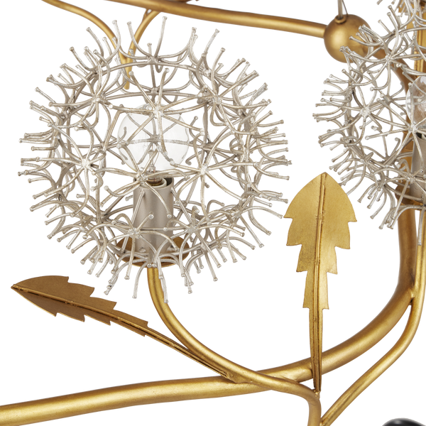 Dandelion Chandelier: Elegant Silver & Gold Wrought Iron Design Inspired by Nature's Beauty