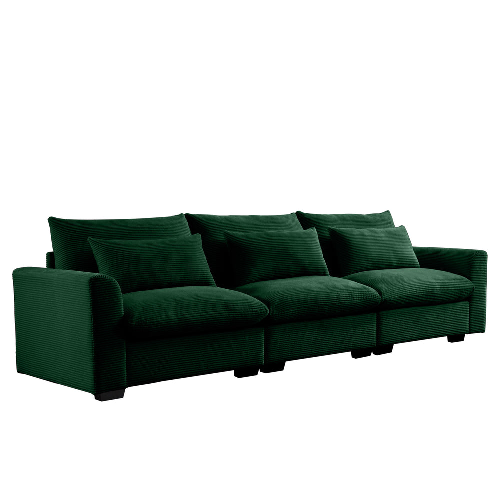English Elm 3 Seater Deep Seat Corduroy Sofa with Plush Waist Pillows, Modular Comfort and Luxe Cozy Design Green W714S00670