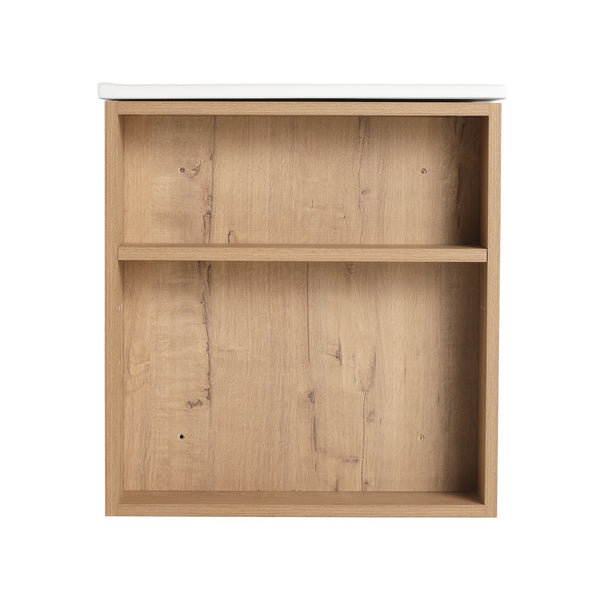 English Elm 30" Wall-Mount Bathroom Vanity With Ceramic Sink, Soft-Close Drawers & Configurable Side Shelf W999S00206