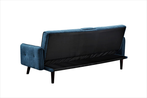 English Elm 72" Convertible Linen Sleeper Sofa with Folding Backrest Built-in Table Small Space Blue B2735P490973
