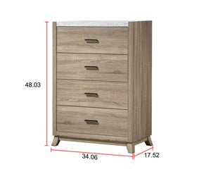 English Elm 1pc Modern Minimalist 4-Drawer Tall Chest with Two-Tone Finish, Sleek Bedroom Storage Cabinet Brown,White 36.81 L x 19.49 W x 50.08 H B2741P330637