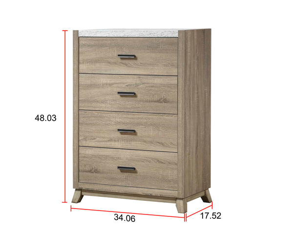English Elm 1pc Modern Minimalist 4-Drawer Tall Chest with Two-Tone Finish, Sleek Bedroom Storage Cabinet Brown,White 36.81 L x 19.49 W x 50.08 H B2741P330637