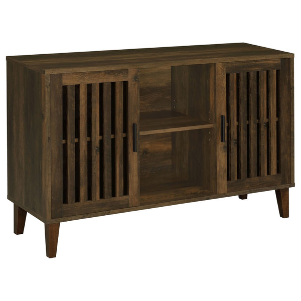 English Elm Brommer Slatted Door Hardwood Sideboard Cabinet with Tapered Legs for Dining Rooms B062P451809