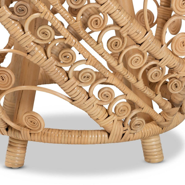 English Elm Modern Handcrafted Rattan Round End Table Bohemian Woven Accent for Living Room B2750P420344