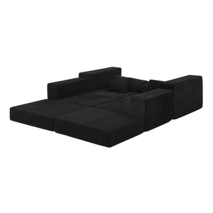 English Elm Modular Cloud Sectional Sofa with Corduroy Upholstery, Deep-Seat Sleeper Loveseat, Removable Ottoman, No-Assembly Comfort and Customizable Configuration Black W1117P357545
