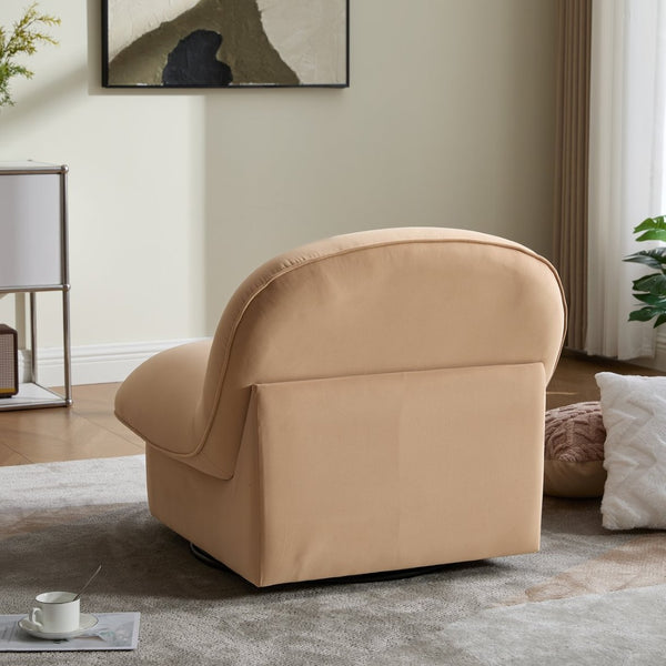 English Elm Swivel Accent Chair Plush Velvet Pumpkin Barrel Silhouette with 360 Degree Metal Base Khaki W3244P392748