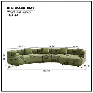 English Elm 155.91 Inch Modular Curved Sectional Sage Green Quilted Polyester Sofa for Living Room W2582S00197