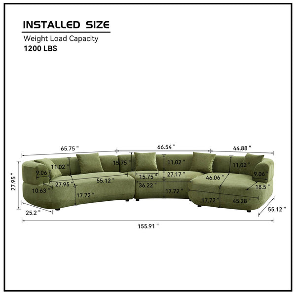 English Elm 155.91 Inch Modular Curved Sectional Sage Green Quilted Polyester Sofa for Living Room W2582S00197