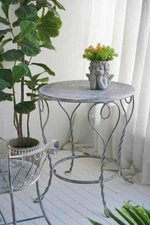 English Elm 26x26x30" Iron Round Side Table Twisted Legs Vintage Silver Shabby Chic Shelf W2078P452864