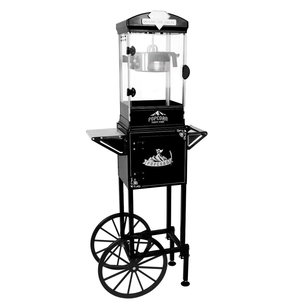 English Elm Popcorn Machine on Wheeled Cart with 10 Oz Kettle for Home Theater Game Room Black W2841P342118
