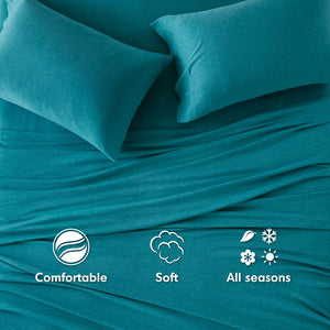 JLA Home Intelligent Design - All Season Sheet Set: Breathable Jersey Knit Cotton Blend for Year-Round Comfort, Fit to 16" Mattress Teal ID20-1252