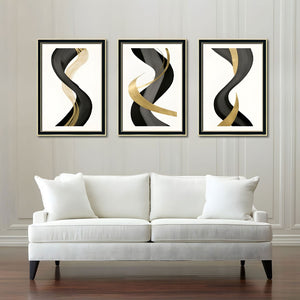 English Elm Set Of 3 Black And Gold Abstract Prints – Modern Luxury Framed Wall Art For Living Room & Bedroom T3976P383232-GIGA