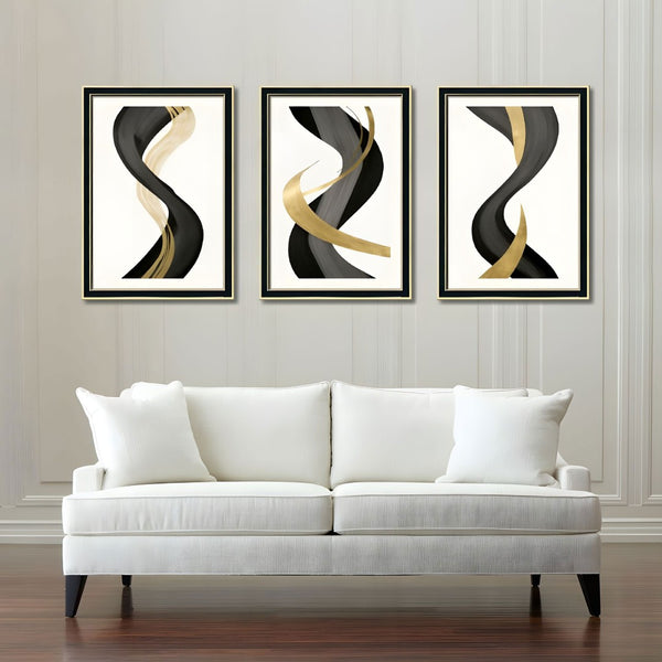 English Elm Set Of 3 Black And Gold Abstract Prints – Modern Luxury Framed Wall Art For Living Room & Bedroom T3976P383232-GIGA