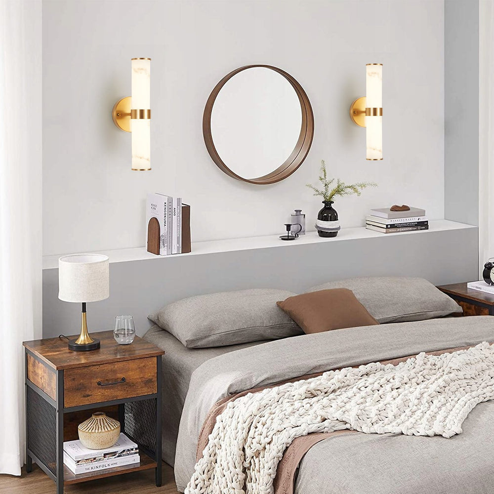 English Elm Golden Resin Wall Sconce Set of 2 with Marble Finish and Gold Accent, Modern Vertical Indoor Lighting Elegance W1340P189553