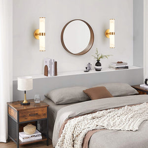 English Elm Golden Resin Wall Sconce Set of 2 with Marble Finish and Gold Accent, Modern Vertical Indoor Lighting Elegance W1340P189553