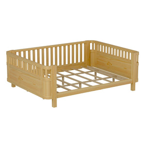English Elm Queen Low Profile Pine Wood Kids Platform Bed with Guardrails and Rounded Safety Posts Natural W2593P409123
