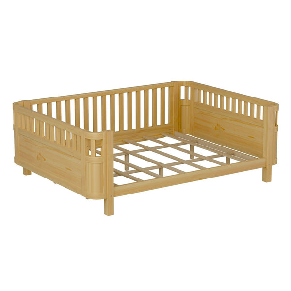 English Elm Queen Low Profile Pine Wood Kids Platform Bed with Guardrails and Rounded Safety Posts Natural W2593P409123