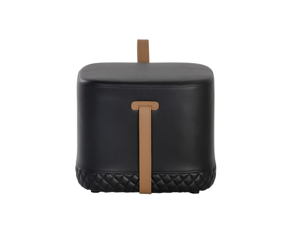 Sunpan Axio Ottoman - Stylish Square Faux Leather Design with Diamond Tufting for Modern Interiors Napa Black / Napa Cognac
