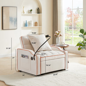 English Elm 3-in-1 Sofa Bed with USB & Cup Holders, Velvet Convertible Sleeper Chair with 3 Angles for Small Spaces Beige W1359P336109