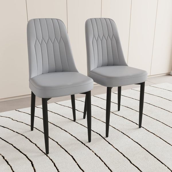 English Elm A Set Of 2 Modern Grey Dining Chairs With Pu Leather, Thick Cushions & Sturdy Black Metal Legs W2189140246