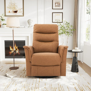 English Elm Manual Recliner Swivel Rocker Boucle Chair with 8-point Massage for Nursery or Living Room Brown N763P363763D