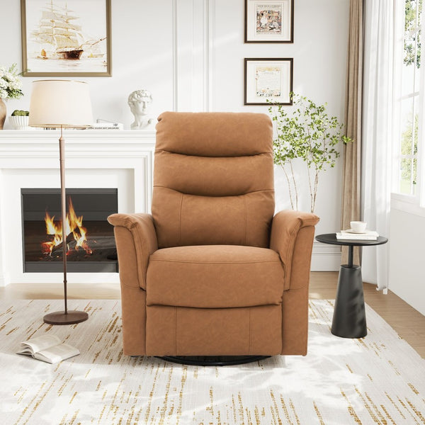 English Elm Manual Recliner Swivel Rocker Boucle Chair with 8-point Massage for Nursery or Living Room Brown N763P363763D
