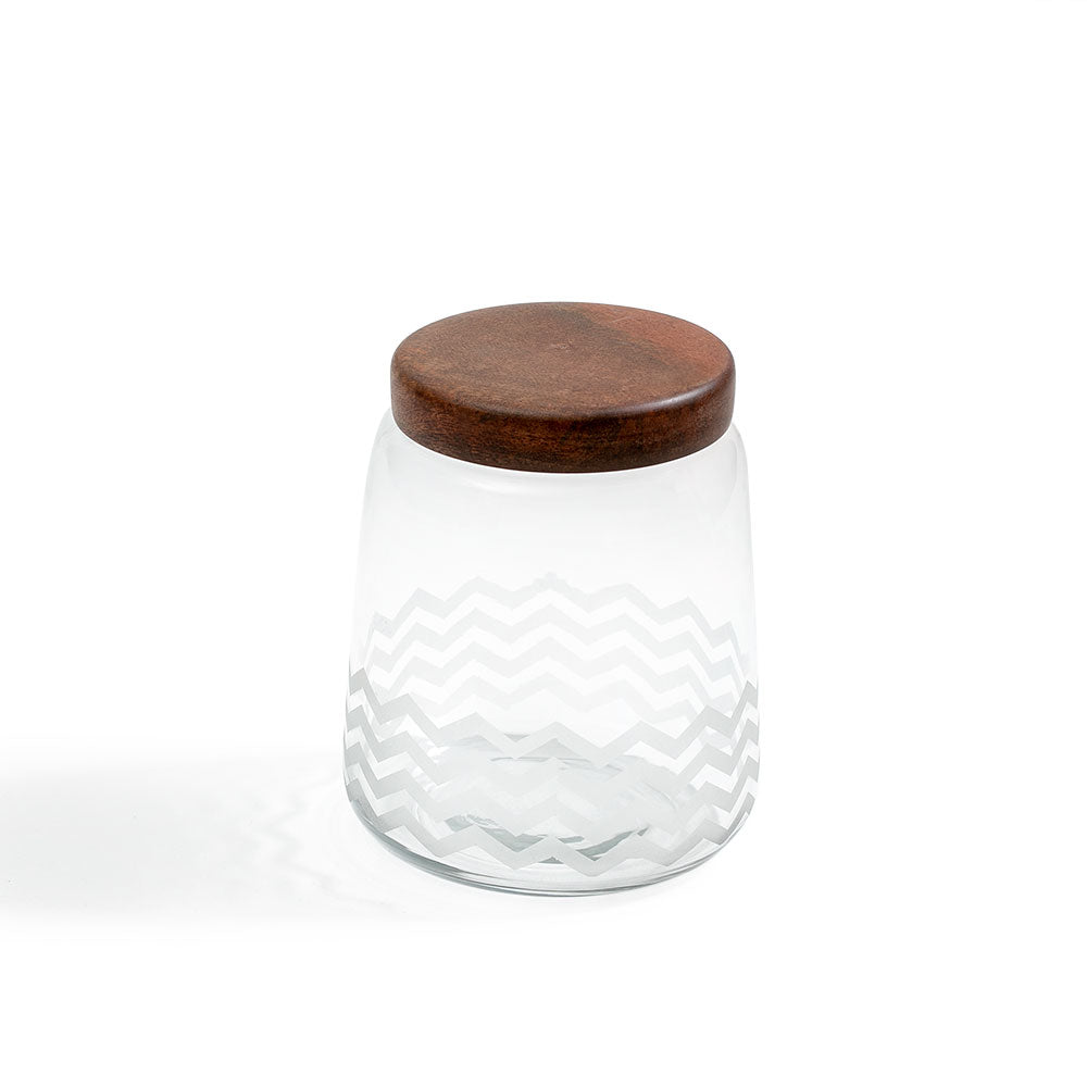 English Elm Cookie Glass Jar with Wooden Airtight Lid, Clear Eggshell Glass Cookie Canister for Freshness and Rustic Kitchen Style B346P327370
