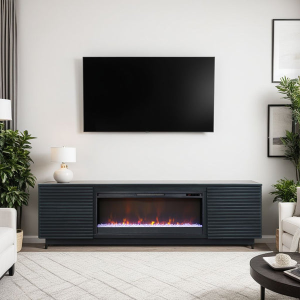 English Elm 89 Inch Fireplace TV Stand with 42" Electric Insert, Black Poplar & Okume Veneer, Fits TVs 100" B108P255364