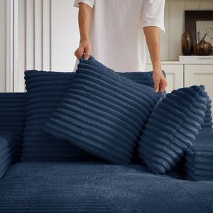 English Elm Oversized Corduroy Chaise Lounge Fully Assembled Modern Sleeper for Living Room or Office Blue W2339P263159