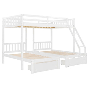 English Elm Full Over Twin Triple Bunk Bed Pinewood Frame with Storage Drawers and Guardrails LT000343AAK-2