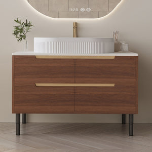 English Elm 36 Inch Floating or Freestanding Bathroom Vanity with Ceramic Sink and Soft Close Drawers W3136S00042