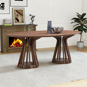 English Elm 78.74 Inch Modern Ellipse Dining Table with Sturdy Pedestal Base, MDF Top & Rubberwood Legs, Sleek Restaurant-Quality Design Walnut W2582S00085