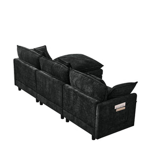 English Elm 101.9-inch Chenille Modular Sofa with Movable Footstool for Living Room Comfort Black W288S00032