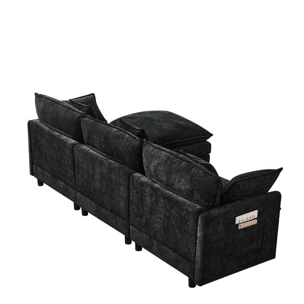 English Elm 101.9-inch Chenille Modular Sofa with Movable Footstool for Living Room Comfort Black W288S00032