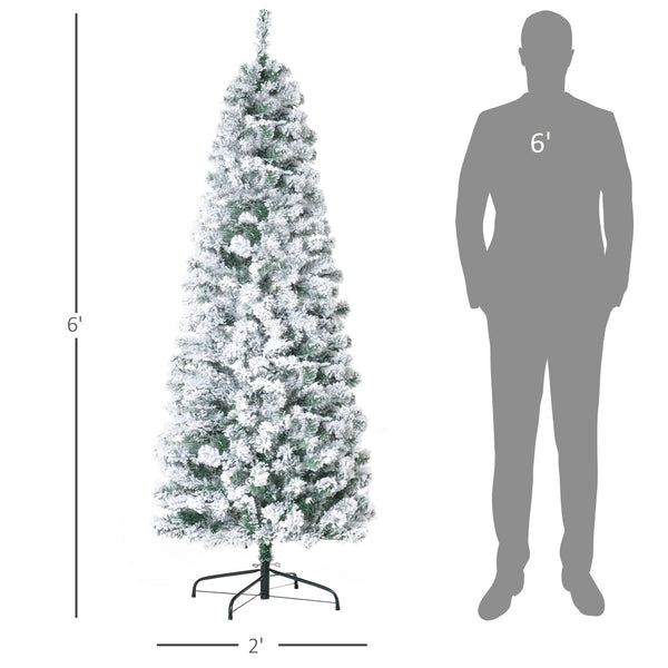 English Elm Homcom 6Ft Slim Douglas Fir Pre-Lit Christmas Tree With 250 Warm Leds & Snow-Flocked Tips For Easy Setup W2225P229785