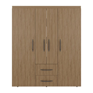 English Elm Stained Walnut Four Door Wardrobe with Rods Shelves and Drawers for Bedroom B062S01863