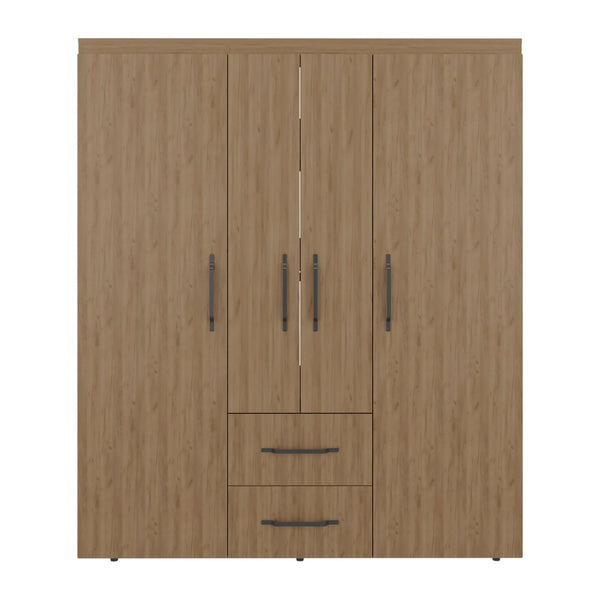English Elm Stained Walnut Four Door Wardrobe with Rods Shelves and Drawers for Bedroom B062S01863