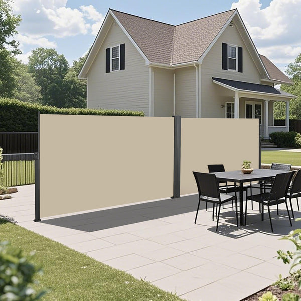 English Elm 276" Retractable Side Awning Privacy Screen - Waterproof UV-Resistant Balcony Divider, Gray Durable W419P286393