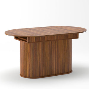 English Elm 55.11"-70.86" Extendable Dining Table with Sculpted Striped Legs Seats Six in Modern Style Walnut W757P411745