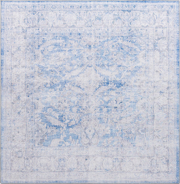 Unique Loom Timeless Thaddeus Machine Made Overdyed Rug Blue, Ivory/Gray 7' 6" x 7' 7"