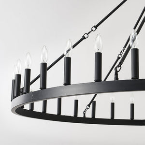English Elm 63.8 Inch 36-light Wagon Wheel Chandelier Matte Black Farmhouse Fixture for High Ceilings W5008P388929