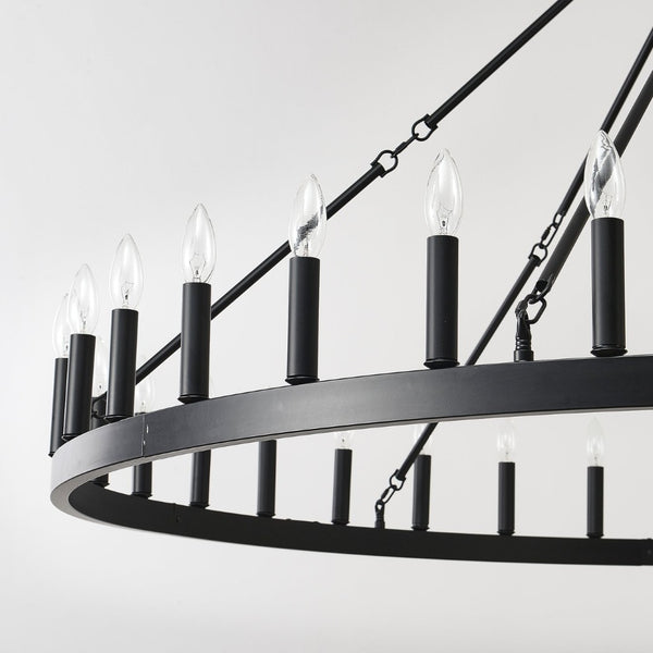 English Elm 63.8 Inch 36-light Wagon Wheel Chandelier Matte Black Farmhouse Fixture for High Ceilings W5008P388929