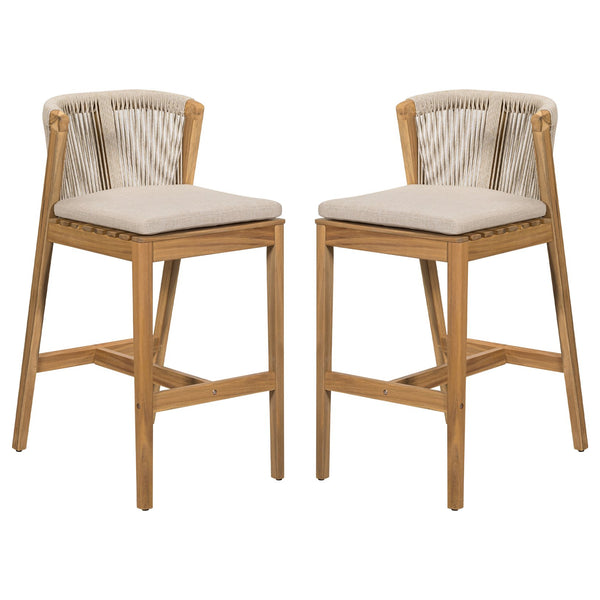 English Elm Christopher Knight Home® - Louie Teak-Finish Outdoor Barstool Set of 2 with Beige Cushions, Rope Back, Weatherproof Acacia Wood N775P301353T