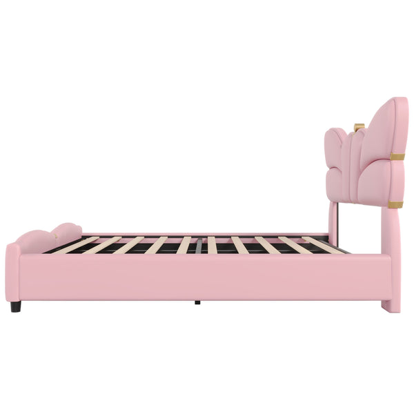 English Elm Christopher Knight Home® - Full Upholstered PU Leather Bed Frame with Butterfly Headboard, Gold Accents, Solid Wood Platform Light Pink 78.25 L x 10 W x 3.25 H N761S0000018H