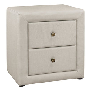 English Elm Nightstand, Upholstered Beige Linen-Look Storage Table With Drawers For Bedroom & Living Room Use B2710P219504