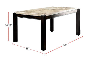 English Elm Transitional Dark Walnut Dining Table with Genuine Ivory Marble Top, 64" x 38" Rectangle, Elegant Finish B2741P322608