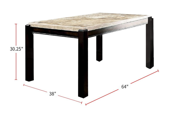English Elm Transitional Dark Walnut Dining Table with Genuine Ivory Marble Top, 64" x 38" Rectangle, Elegant Finish B2741P322608